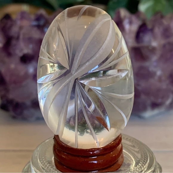 Vintage Ruckl Bohemian Czech Hand Cut Crystal Egg With Stand Original Box Label - Picture 7 of 16